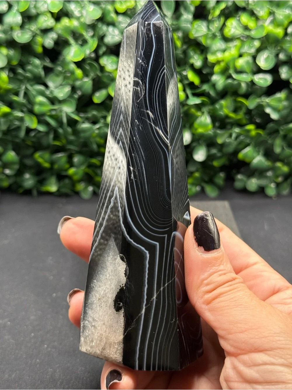 Black Banded Agate & Quartz Towers Obelisk